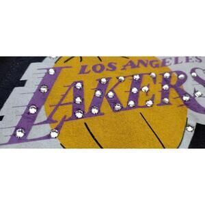 Lakers Womens Rhinestone Studded Top Sexy Sleeves Athletic T-shirt Patch Sewn M